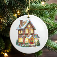 Candy Cane Christmas Tree Ornament, Gingerbread House Ornament, Holiday Ceramic Ornament, Festive Winter Decor, Xmas Keepsake Present
