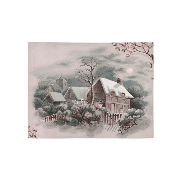 Vintage Snow Scene Hallway Runner Rug, Winter Cottage Runner Rug, Christmas Holiday Runner Rug, Comfy Home Floor Carpet