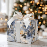 Scenic Village Christmas Gift Wrap, Snowy Winter Church Wrapping Paper, Traditional Holiday Wrapping Paper, Winter Gift Wrap Paper Roll