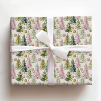 Watercolor Tree Gift Wrap, Pink and Green Christmas Trees Wrapping Paper, Whimsical Holiday Wrapping Paper, Pastel Christmas Tree Gift Wrap