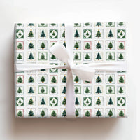 Vintage Holiday Stamp Gift Wrap, Christmas Tree Postage Stamp Wrapping Paper, Retro Xmas Tree Wrapping Paper, Festive Winter Gift Wrap Roll
