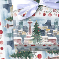 Winter City Skyline Gift Wrap, Seattle Space Needle Wrapping Paper, Washington Christmas Wrapping Paper, Festive Holiday Wrapping Paper
