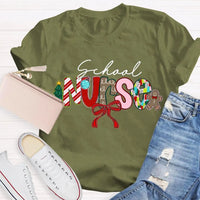 Festive Bow Holiday Nurse Tee, School Nurse Christmas Shirt, Merry Christmas RN T-Shirt, School Healthcare Worker Xmas Present