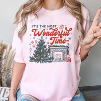 Vintage Holiday Fireplace Graphic Tee, It's the Most Wonderful Time Christmas T-Shirt, Retro Xmas Tree Shirt, Festive Holiday Tee