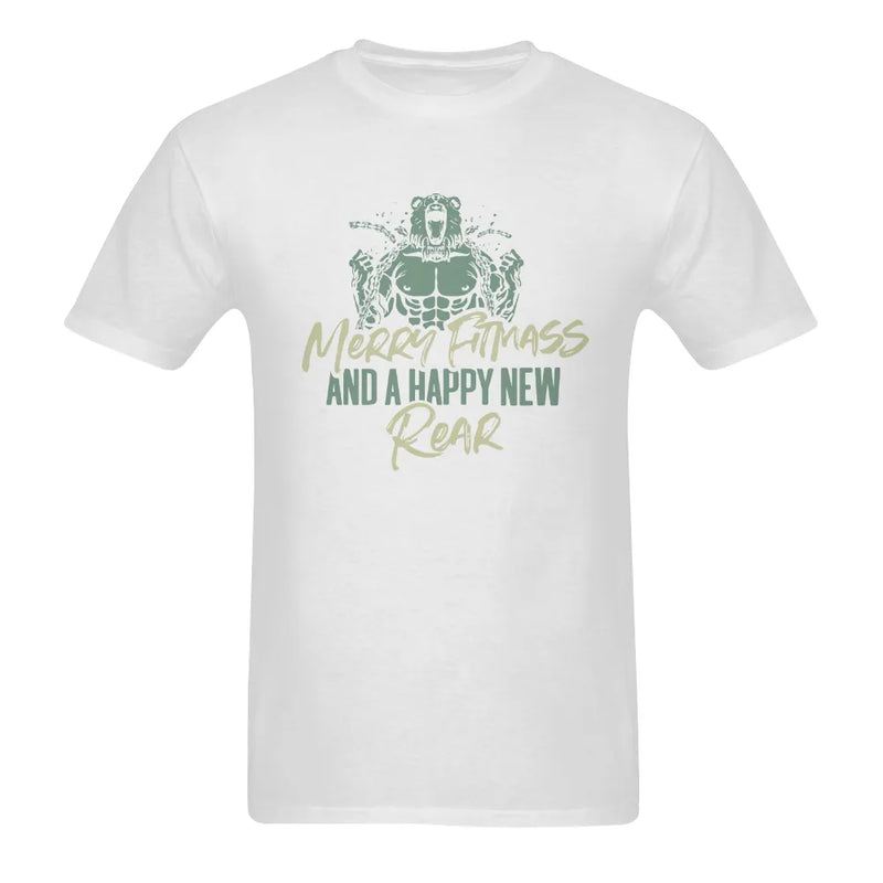 Humorous Gym Christmas Shirt, Merry Fitmass Happy New Rear T-Shirt, Workout Holiday Graphic Tee, Bodybuilding Christmas T-Shirt, Gym Present