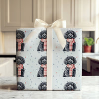 Festive Winter Puppy Gift Wrap, Black Poodle Christmas Wrapping Paper, Holiday Dog Lover Wrapping Paper