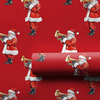 Red Musical Christmas Gift Wrap, Santa Playing Trumpet Wrapping Paper, Vintage Santa Claus Wrapping Paper, Holiday Present Wrapping Paper