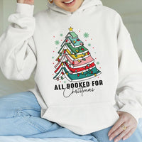 Book Lover Tree Graphic Hoodie, All Booked for Christmas Hoodie, Adorable Bookish Holiday Hoodie, Reader Bookworm Winter Present Sweatshirt