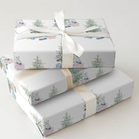 Watercolor Winter Gift Wrap, Christmas Tree Ice Skates Wrapping Paper, Pastel Holiday Paper, Festive Xmas Wrapping Paper, Winter Skater Present