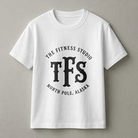 Humorous Christmas Gym Workout Tee, Fitness Studio North Pole Alaska T-Shirt, Vintage Monogram Weightlifter Shirt, Holiday Fitness Present