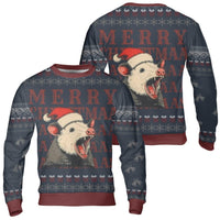 Humorous Trash Animal Holiday Crewneck, Screaming Possum Ugly Christmas Sweater, Sarcastic Possum Opossum Jumper, Xmas Humor Sweatshirt