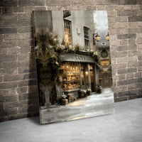 Snowy Winter Street Oil Painting Canvas Wall Art, Vintage Toy Shop Canvas Print, Comfy Christmas Scene Decor, Nostalgic Holiday Canvas
