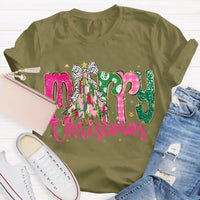 Festive Holiday Teacher Shirt, Merry Christmas Colorful Glitter Teacher T-Shirt, Christmas School Educator Graphic Tee