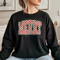 Retro Checkered Holiday Crewneck, Merry Christmas Sweatshirt, Vintage Christmas Sweater, Festive Winter Pullover, Family Holiday Present