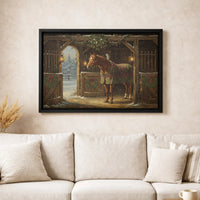 Winter Snowy Barn Canvas Print, Christmas Horse Stable Wall Art, Rustic Equestrian Holiday Poster, Digital Download Present