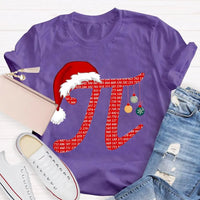 Humorous Math Holiday Graphic Tee, Pi Symbol Santa Hat Christmas T-Shirt, Festive STEM Christmas Shirt, Math Teacher Student Present