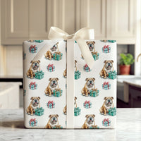 Watercolor Dog Holiday Gift Wrap, English Bulldog Christmas Wrapping Paper, Festive Puppy Wrapping Paper Roll, Dog Lover Xmas Present Wrap