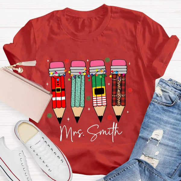 Custom Name Snowflakes Lights Graphic Tee, Personalized Christmas Shirt, Matching Family Holiday T-Shirt, Merry Christmas Sea