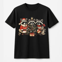 Adorable Woodland Animal Santa Hat Shirt, Raccoon Christmas T-Shirt, Humorous Raccoon Holiday Graphic Tee, Festive Animal Lover Present