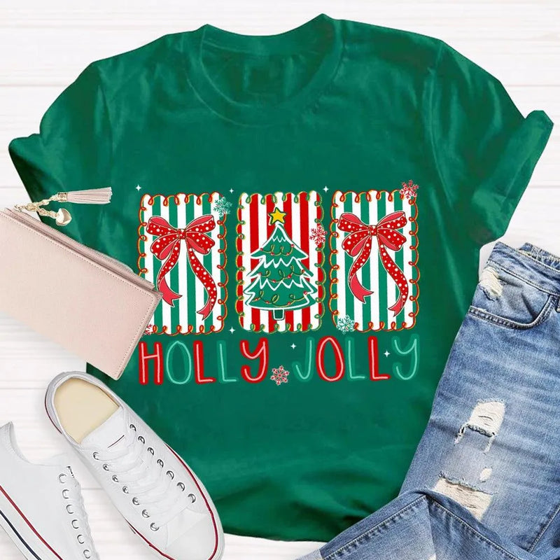 Personalized Family Name Holiday Shirt, Custom Christmas Tree Bow T-Shirt, Adorable Coquette Christmas Tree Tee, Xmas Family Matching T-Shirt