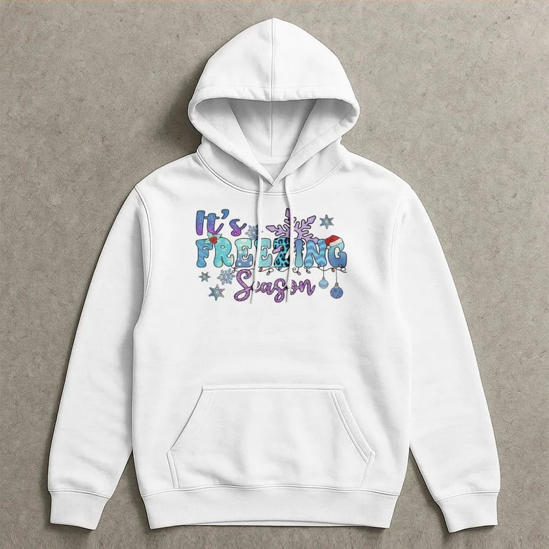 Snowflake Christmas Graphic Sweatshirt, Its Freezing Season Hoodie, Comfy Winter Holiday Pullover, Festive Family Season Hoodie