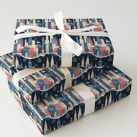 Watercolor Snowy Urban Gift Wrap, Winter City Skyline Wrapping Paper, Festive Christmas City Present Wrap, Holiday Packaging Roll