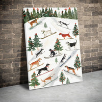 Adorable Winter Dog Canvas Print, Skiing Dogs Christmas Canvas Art, Whimsical Snow Holiday Wall Art, Festive Pet Canvas Decor, Dog Lover Present
