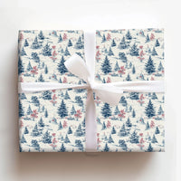 Snowy Village Christmas Gift Wrap, Winter Toile Wrapping Paper, French Country Toile Wrapping Paper, Elegant Blue Cream Holiday Gift Wrap