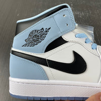 Mid Top Sneakers, Blue White Black Colorway, Lace Up Design, Casual Gift for Sneaker Fans