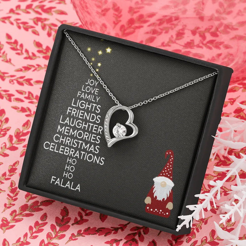 Forever Love Heart Necklace, Christmas Tree Word Art Necklace, Cubic Zirconia Holiday Pendant, Christmas Jewelry Present for Her