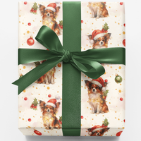 Santa Hat Holiday Gift Wrap, Papillon Dog Christmas Wrapping Paper, Adorable Butterfly Dog Wrapping Paper, Festive Winter Pet Lover Gift Wrap