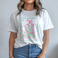 Pink Bow Holiday Graphic Tee, Coquette Christmas Tree Shirt, Girly Xmas T-Shirt, Preppy Aesthetic Christmas Shirt, Festive Present for Women