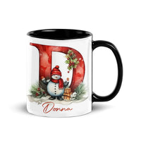 Personalized Initial D Winter Scene Coffee Cup, Christmas Snowman Monogram Mug, Festive Holiday Tea Mug, Ceramic Xmas Present for Her