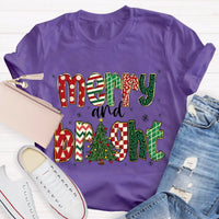 Retro Holiday Graphic Tee, Merry and Bright Christmas Tree Teacher T-Shirt, Festive Teacher Shirt, Xmas Educator Present Top
