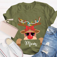 Custom Name Holiday Shirt, Christmas Elk and Bow T-Shirt, Festive Deer Graphic Tee, Personalized Xmas T-Shirt, Matching Family Holiday Present