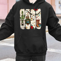 Cowgirl Holiday Graphic Sweatshirt, Western Christmas Boots Hoodie, Festive Rodeo Xmas Tree Pullover, Southern Christmas Present Hoodie