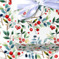 Botanical Holiday Gift Wrap, Watercolor Winter Berries Wrapping Paper, Christmas Wrapping Paper Roll, Festive Nature Present Wrap Paper