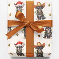 Dog Holiday Gift Wrap, Chihuahua Christmas Wrapping Paper, Santa Hat Sombrero Dog Paper, Pet Lover Gift Wrap, Christmas Wrapping Paper