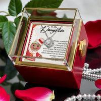 CZ Crystal Love Knot Pendant, Gingerbread Daughter Love Knot Necklace, Christmas Love Knot Jewelry, Holiday Daughter Present Rotating Rose Box