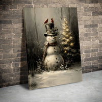 Winter Cardinals Christmas Canvas Print, Vintage Snowman Canvas Wall Art, Rustic Holiday Snowman Canvas Decor, Seasonal Winter Wall Art Present