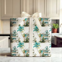 Tropical Coastal Holiday Gift Wrap, Beach House Christmas Wrapping Paper, Seaside Palm Tree Wrapping Paper, Ocean Festive Gift Wrap Roll
