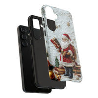 Vintage Reading Books Santa Tough Phone Case, Book Lover Santa Phone Case for Samsung Galaxy, Christmas Winter Protective Case Cover