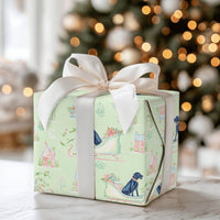 Watercolor Dog Sleigh Gift Wrap, Black Labrador Christmas Wrapping Paper, Pastel Village Holiday Wrapping Paper, Adorable Dog Lover Gift Wrap