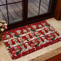 Santa Hat Snowflake Welcome Mat, Yorkshire Terrier Christmas Doormat, Yorkie Dog Holiday Door Mat, Xmas Entry Rug, Dog Lover Present