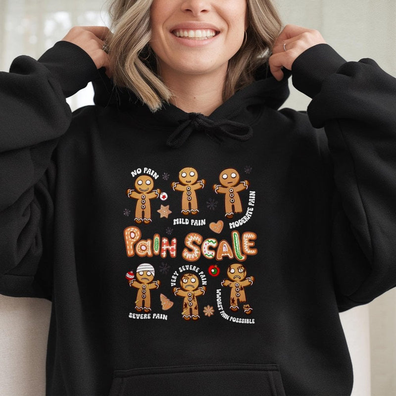Gingerbread Man Hospital Humor Sweatshirt, Humorous Pain Scale Hoodie, ER Nurse Christmas Pullover, Doctor Medical Holiday Sweater
