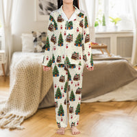 Festive Tree Books Satin Pajamas, Christmas Book Lover Pajama Set, Bookworm Holiday Pajamas, Comfy Reader Loungewear, Book Lover Xmas Present