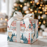 Red Tokyo Tower Gift Wrap, Snowy Tokyo Cityscape Wrapping Paper, Watercolor Winter Holiday Gift Wrap Roll, Japan Christmas Wrapping Paper