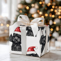Santa Hat Dog Holiday Gift Wrap, Black Poodle Christmas Wrapping Paper, Festive Puppy Dog Xmas Wrapping Paper, Pet Lover Present Wrap Roll