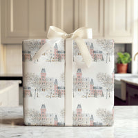Vintage Christmas Village Gift Wrap, Snowy Winter Town Wrapping Paper, Yellow Car Holiday Wrapping Paper, Festive Winter Wrapping Paper