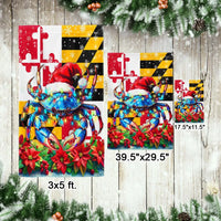 Santa Hat Blue Crab Yard Banner, Maryland Christmas Crab Garden Flag, State Pride Holiday Double Sided Flag, Winter Porch Lawn Decor